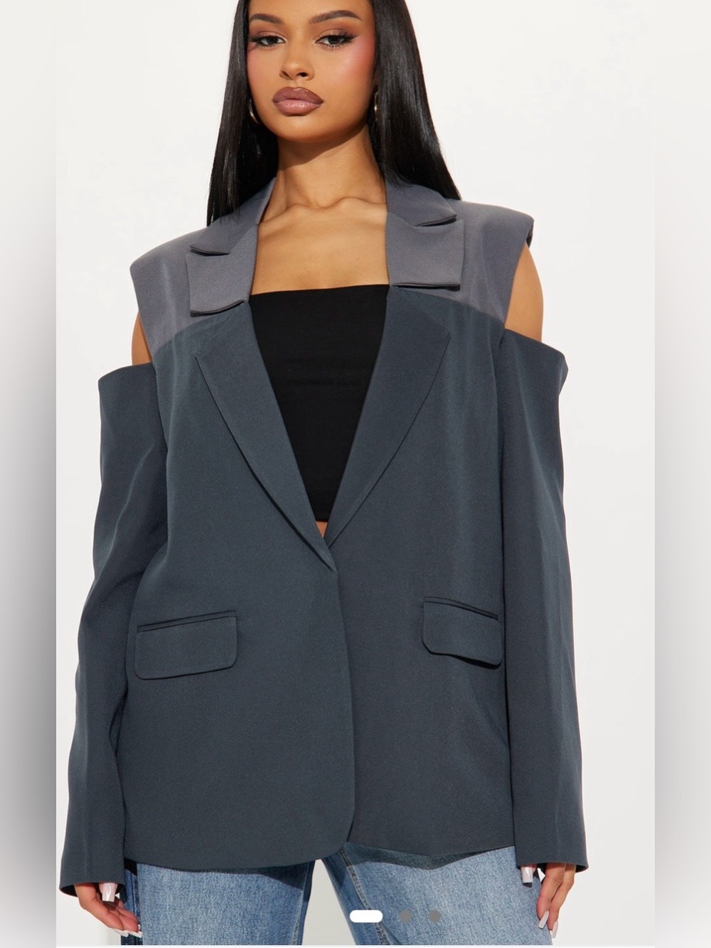 Fashion Nova Cold-Shoulder Two-Tone Blazer Jacket